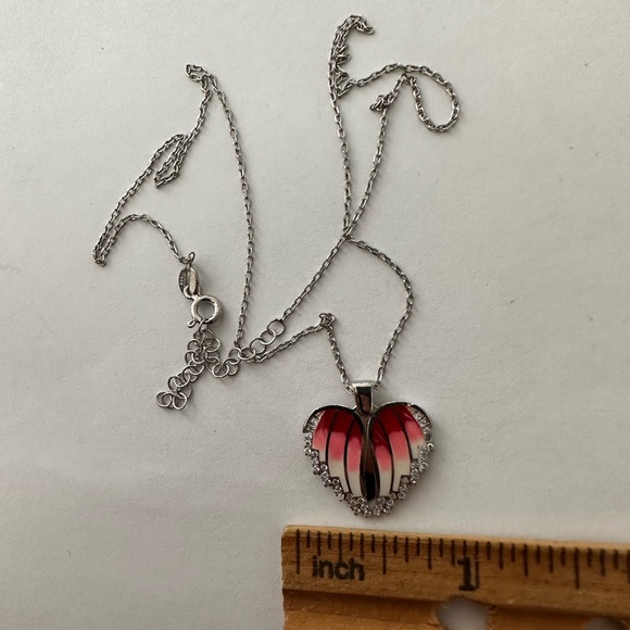 925 Silver double heart initial name cz green handmade enamel necklace - Picture 6 of 7